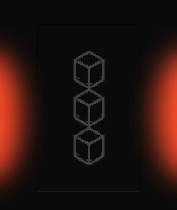 Three pixelated gray cubes stacked vertically on a black background with orange gradients on the sides.